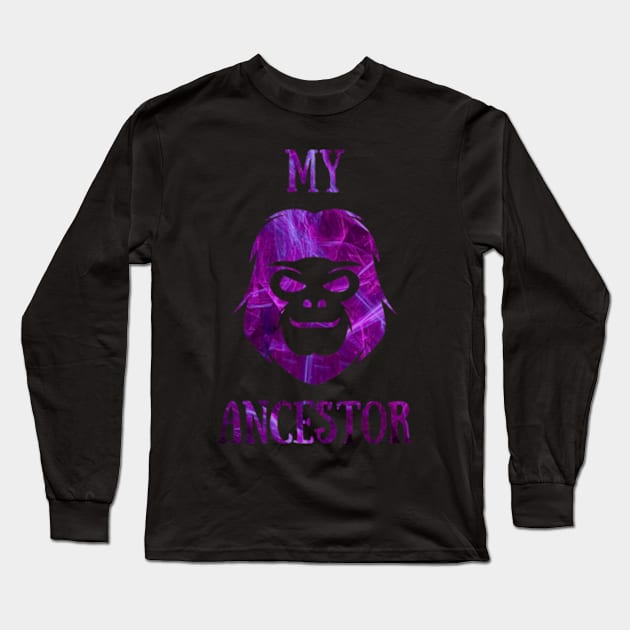 Purple Pattern Monkey Ancestor Long Sleeve T-Shirt by Celestial Mystery